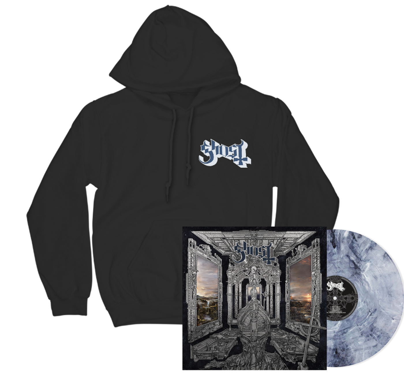 GHOST - Skeletá Hoodie + Bleach Blend LP