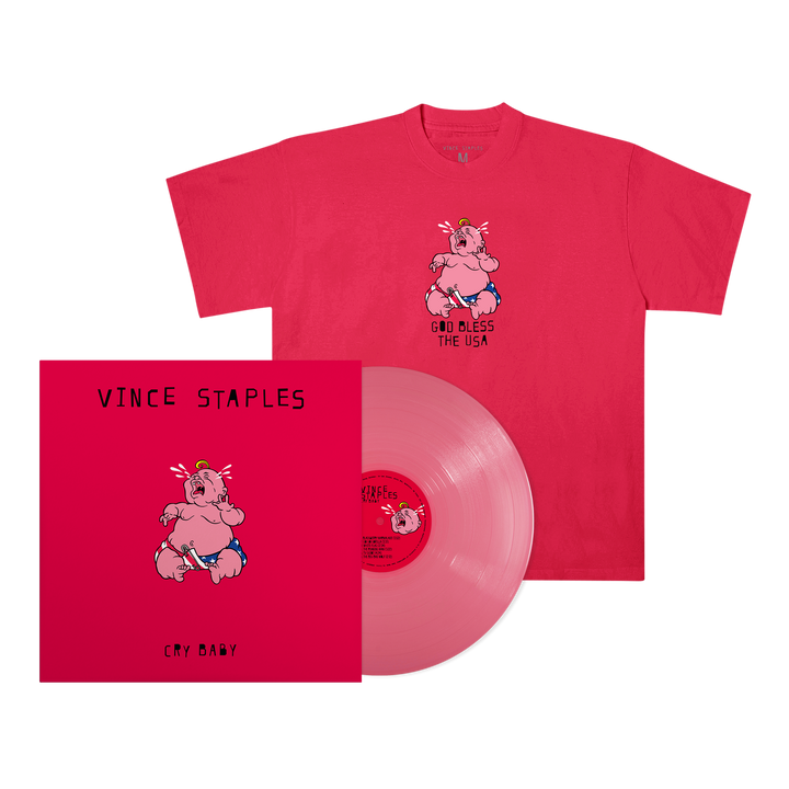 Vince Staples - Cry Baby Red T-Shirt and "Baby Pink" LP Bundle